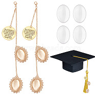 DIY Zinc Alloy Graduation Season Hat Brims Photo Pendant Decorations, with Glass Cabochons, Oval, Golden, 188mm, Tray: 25x18mm, 2 sets/box(DIY-SC0020-66)