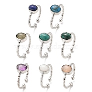 Natural Gemstone Open Cuff Ring, with Brass Findings, Oval, Inner Diameter: 18~18.7mm(RJEW-M166-04P-1)