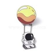 Spaceman with Moon Enamel Pin, Alloy Enamel Brooch Pin Badges for Clothes Bags Backpacks, Light Gold, 60x25x10.5mm, Pin: 1mm(JEWB-P008-B01)