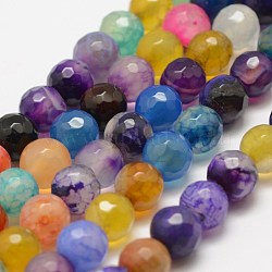 Faceted Natural Agate Beads Strands, Round, Dyed & Heated, Colorful, 8mm, Hole: 1mm, about 47pcs/strand, 14 inch(35.6cm)(G-F447-8mm-C08)