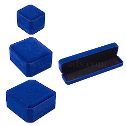 Beadthoven 4Pcs 4 Style Square & Rectangle Velvet Necklace Boxes, with Flip, Midnight Blue, 1pc/style (VBOX-BT0001-01A)