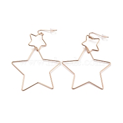 Interlock Double Open Star Dangle Earrings, Ion Plating(IP) 304 Stainless Steel Wire Wrap Large Geometry Drop Earrings for Women, Rose Gold, 75mm, Pin: 0.6mm(EJEW-C007-01RG)