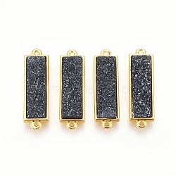 Brass Links connectors, with Druzy Resin, Rectangle, Golden, Black, 26x8x4~5mm, Hole: 1mm(X-KK-O107-03G-G)