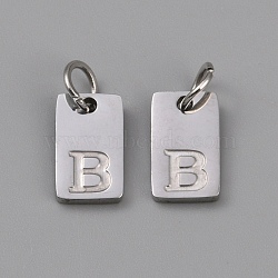 304 Stainless Steel Charms, Rectangle with Letter Charm, with Jump Ring, Stainless Steel Color, Letter B, 10x6x1.4mm, Hole: 3.5mm(STAS-CJC0816-001P-B)
