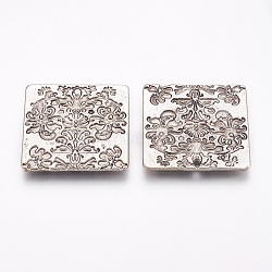 Tibetan Style Alloy Pendants, Square with Flower, Antique Silver, 31x32x2mm, Hole: 1.6mm(PALLOY-E450-22AS)