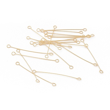 Brass Links connectors, Double Sided Eye Pins, Real 18K Gold Plated, 30x2.5x0.3mm, Hole: 1.5mm