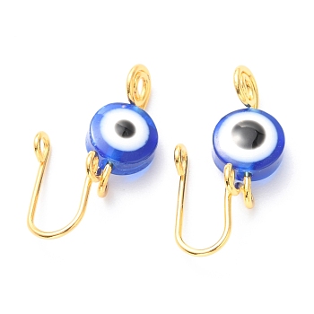 Brass Nose Rings, with Evil Eye Resin Beads, Nose Cuff Non Piercing, Clip on Nose Ring for Women Men, Blue, Golden, 23x8x11mm, Hole: 1.5mm
