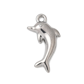 Marine Organism Theme 304 Stainless Steel Charms, Stainless Steel Color, Dolphin, 13.5x6.5x2mm, Hole: 1mm