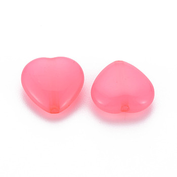 Transparent Acrylic Beads, Dyed, Heart, Hot Pink, 13.5x14x6mm, Hole: 1.5mm, about 775pcs/500g