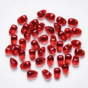 Imitation Jade Glass Charms, Teardrop, Red, 9x6x6mm, Hole: 1mm