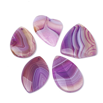 Dyed Natural Striped Agate/Banded Agate Pendants, Mixed Shape, Orchid, 36~54x32~41x5~7mm, Hole: 2mm