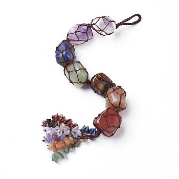 Chakra Jewelry, Mixed Stone Car Hanging Decorations, with Nylon Cord, 270mm