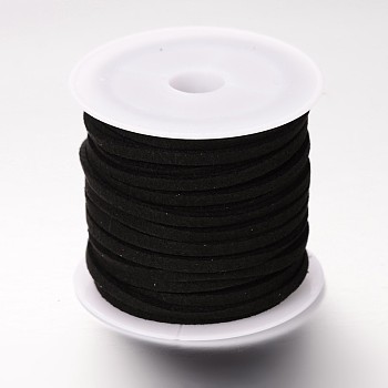 Faux Suede Cord, Faux Suede Lace, Black, 3x1.5mm, about 5.46 yards(5m)/roll, 25rolls/bag