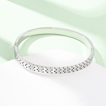 304 Stainless Steel Micro Pave Cubic Zirconia Hinged Bangles for Women, Butterfly, Stainless Steel Color, Inner Diameter: 2-1/4x1-7/8 inch(5.85x47.5cm)