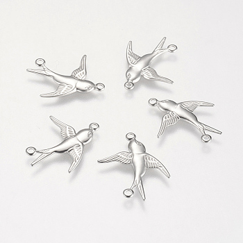 304 Stainless Steel Links connectors, Swallow, Stainless Steel Color, 17x20x1mm, Hole: 1mm