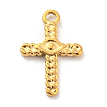 304 Stainless Steel Pendants, Cross with Eye Charm, Golden, 18x12x1.5mm, Hole: 1.6mm