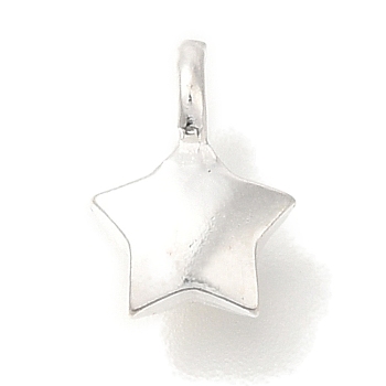 925 Sterling Silver Charms, Silver, Star, 9x6x3mm, Hole: 1.6mm