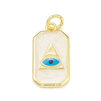Rack Plating Brass Enamel Pendants, with Jump Rings, Cadmium Free & Lead Free, Long-Lasting Plated, Real 18K Gold Plated, Rectangle with All Seeing Eye, White, 23.5x12.5x2.5mm, Hole: 4mm