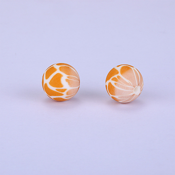 Printed Round Silicone Focal Beads, Sandy Brown, 15x15mm, Hole: 2mm