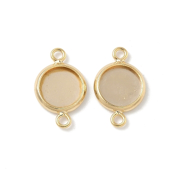 Flat Round Brass Connector Cabochon Settings, Rack Plating Round Blank Bezel Trays, Long-Lasting Plated, Lead Free & Cadmium Free, Real 24K Gold Plated, Tray: 8mm, 16x10x2mm, Hole: 1.4mm