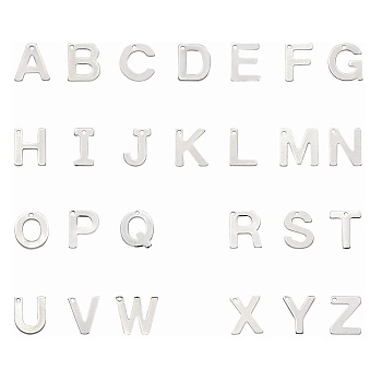 304 Stainless Steel Alphabet Charms, Letter A~Z, Stainless Steel Color, 11~12x5.5~11x0.5~0.8mm, Hole: 1mm, 26pcs/set