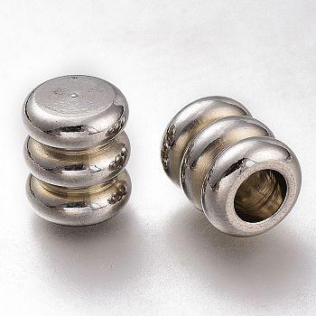 304 Stainless Steel Cord End Caps, Grooved Column, Stainless Steel Color, 12x10mm, Hole: 5.5mm