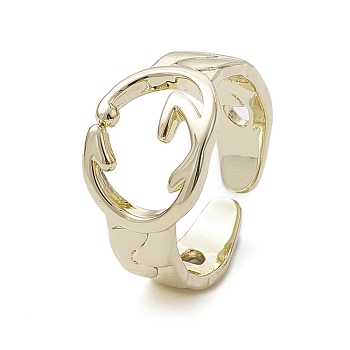 Rack Plating Brass Open Cuff Rings, Hollow, Real 18K Gold Plated, US Size 4 1/2(15.2mm)