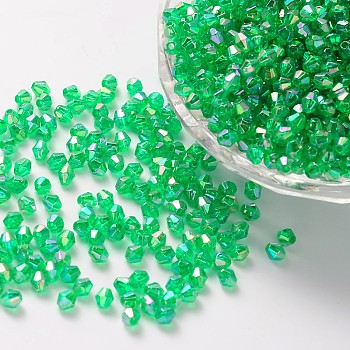 Bicone AB Color Plated Eco-Friendly Transparent Acrylic Beads, Spring Green, 4x4mm, Hole: 1mm, about 1660pcs/50g