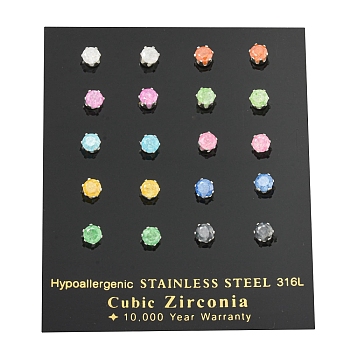 304 Stainless Steel Stud Earrings, with Glass Beads, Stainless Steel Color, Mixed Color, 0.51x0.18 inch(1.3x0.45cm)