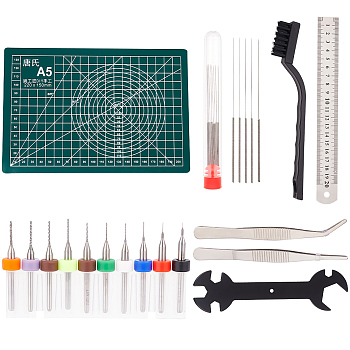 3D Printer Tool Sets, Including Service Wrenches & Tweezers, Drill Bit, Nozzle Cleaner, Derusting Brush, Ruler, Cutting Mat Pad, Mixed Color
