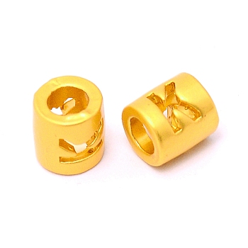Alloy Letter Beads, Column, Matte Gold Color, Letter.K, 6.5x6mm, Hole: 3mm