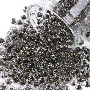 8/0 Glass Seed Beads, Transparent Inside Colours, Round Hole, Round, Camel, 8/0, 3~4x2~3mm, Hole: 0.8mm, about 3333pcs/100g