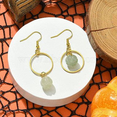 Natural Green Aventurine Pumpkin with Ring Dangle Earrings(EJEW-JE05509-03)-3