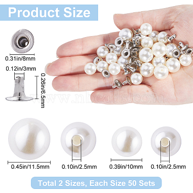 100 Sets 2 Style ABS Imitation Pearl Garment Rivets(FIND-GF0005-20)-2