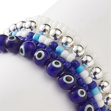 5Pcs 5 Style Evil Eye Lampwork & Glass Beaded Stretch Bracelets Set(BJEW-JB09119)-6