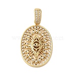Rack Plating Brass Micro Pave Clear Cubic Zirconia Pendants, Cadmium Free & Lead Free, Long-Lasting Plated, Oval, Real 18K Gold Plated, Evil Eye, 50x26x3mm, Hole: 6x11mm(KK-C067-09G-04)