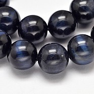 Round Natural Tiger Eye Bead Strands, Dyed & Heated, Above Grade A, 8mm, hole: 1mm, about 47~48pcs/strand, 15 inch(G-L446-01-8mm)