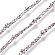 304 Stainless Steel Curb Chains, Satellite Chains, with Rondelle Beads, with Spool, Soldered, Stainless Steel Color, 2~3.5mm, Link: 2.7x2x0.5mm, Beads: 3.5x1.5mm, about 82.02 Feet(25m)/roll(CHS-E018-01P)