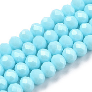 Electroplate Glass Beads Strands, Pearl Luster Plated, Faceted, Rondelle, Light Sky Blue, 6x5mm, Hole: 1mm, about 85~88pcs/strand, 16.1~16.5 inch(41~42cm)(EGLA-A034-P6mm-A25)