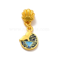 Rack Plating Alloy Enamel European Dangle Charm, Large Hole Pendant, Cadmium Free & Lead Free, Flat Round with Whale Tail, Matte Gold Color, Deep Sky Blue, 24.5mm, Pendant: 14.5x10.5x3mm, Hole: 4mm(PALLOY-E006-02MG-02)
