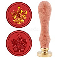 DIY Scrapbook, Brass Wax Seal Stamp and Wood Handle Sets, Christmas Tree, for Christmas, Golden, 8.9x2.5cm, Stamps: 25x14.5mm(AJEW-WH0100-385)