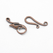 Brass Hook Clasps, Cadmium Free & Lead Free, Rack Plating, Wing, Red Copper, 43x9x3mm, Hole: 2mm(KK-G323-11R-RS)