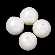 Eco-Friendly Plastic Imitation Shell Beads, High Luster, Grade A, Half Hole/Drilled, Round, White, 18mm, Half Hole: 1.5mm(MACR-S292-18mm-01)