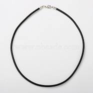 Cowhide Leather Necklace Making, with Brass Lobster Claw Clasps and Brass Cord Ends, Platinum Metal Color, Black, 46x0.3cm(AJEW-JW00001-03)