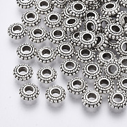 Tibetan Style Alloy Spacer Beads, Rondelle, Cadmium Free & Nickel Free & Lead Free, Antique Silver, 7.5x3~4mm, Hole: 3mm, about 1880pcs/1000g(TIBE-Q063-35AS-NR)