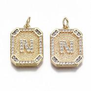 Brass Micro Pave Clear Cubic Zirconia Pendants, Nickel Free, Real 18K Gold Plated, Rounded Rectangle with Word, 19x14x2.5mm, Jump Ring: 5x0.7mm, 3mm inner diameter(KK-S356-234N-G-NF)