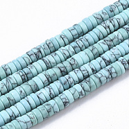 Synthetic Turquoise Beads Strands, Dyed, Heishi Beads, Disc, Turquoise, 4x1~2mm, Hole: 0.7mm, about 195~213pcs/strand, 14.96 inch~15.31 inch(38~38.9cm)(TURQ-N215-01I)