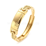 304 Stainless Steel Adjustable Ring for Women, Rectangle with Word Forever, Real 14K Gold Plated, Inner Diameter: 18mm(RJEW-C016-23G)
