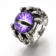 Adjustable Alloy Finger Rings, with Glass Findings, Wide Band Rings, Dragon Eye, Blue Violet, Size 10, 20mm(RJEW-Q159-17B)
