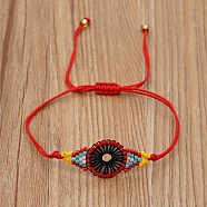 Miyuki Seed Braided Bead Bracelet, Evil Eye Protection Lucky Bracelet for Women, Red, 11 inch(28cm)(BJEW-A121-37E)